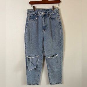 H&M Loose Mom Jeans Distressed Light Wash High Waist Denim 6